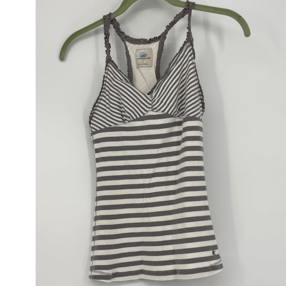 Tops - Y2K Striped Racerback Tank Top Gray White Fitted Stretch Indie 2000s Boho L